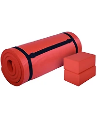 BalanceFrom Fitness 71"x24" Anti Tear Yoga Mat w/Strap, Knee Pad & Blocks
