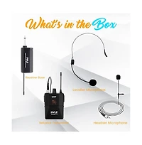 Pyle Uhf Wireless Microphone System Kit, Includes Headset Mic, Lavalier Mic & Beltpack Transmitter