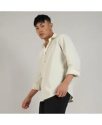 Campus Sutra Men's Pale Yellow Stripe-Creased Shirt