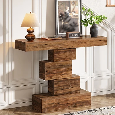 Tribesigns Farmhouse Console Table, 42.5-Inch Narrow Wood Sofa Table Behind Couch with Geometric Base, Industrial Entryway Accent Table for Living Roo
