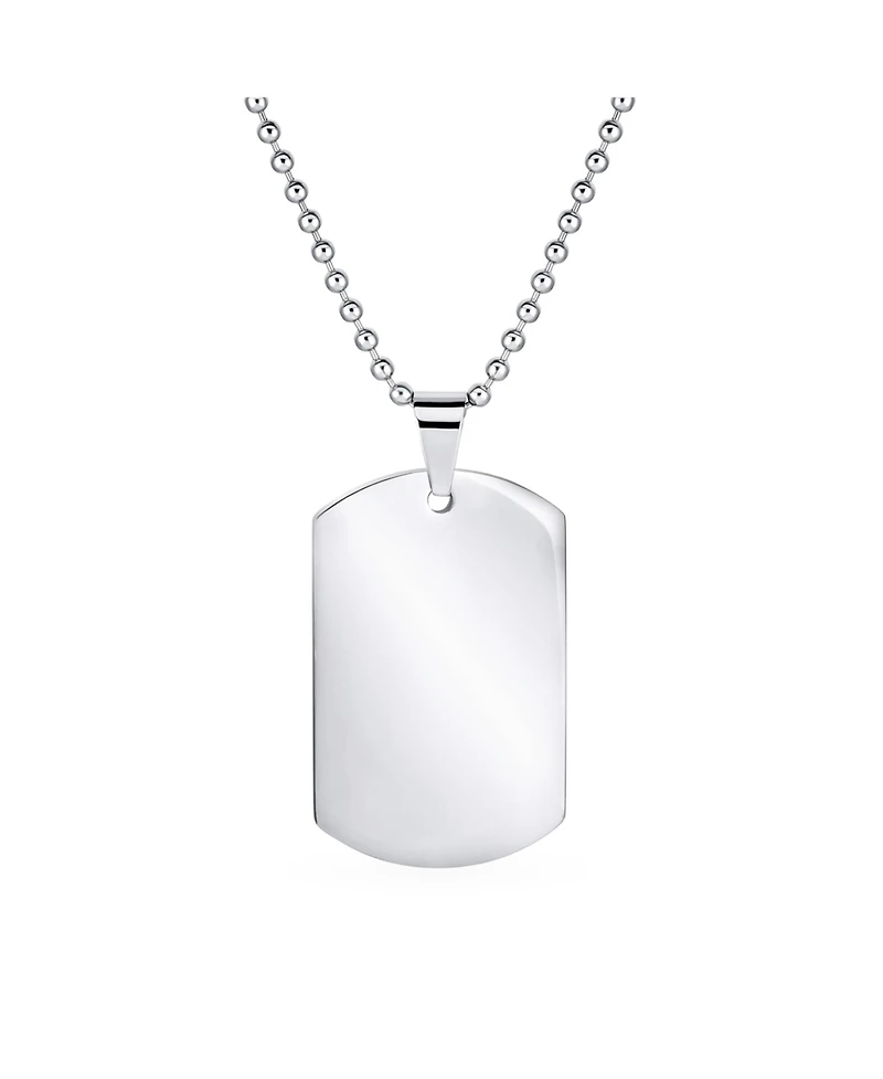 Bling Jewelry X-Large Plain Id Military Army Dog Tag Pendant Necklace Stainless Steel 24 Inch Ball Chain