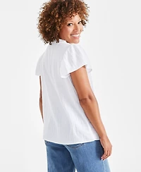 Style & Co Petite Cotton Flutter-Sleeve Ruffle Top, Created for Macy's