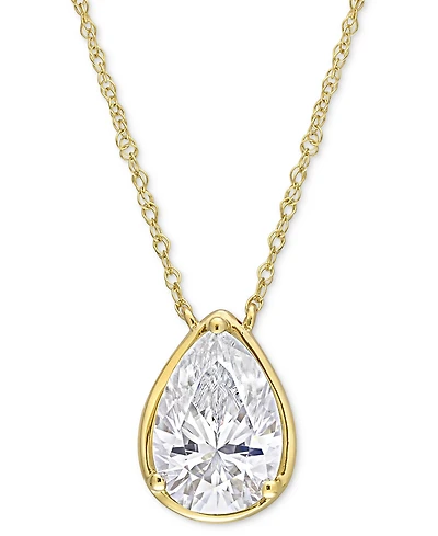 Moissanite Pear Bezel Solitaire 17" Pendant Necklace (2 ct. t.w.) in 10k Gold