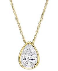 Moissanite Pear Bezel Solitaire 17" Pendant Necklace (2 ct. t.w.) in 10k Gold