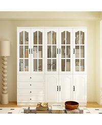 Famapy 13-Shelf Bookcase with Glass Doors, 4-Drawers, Adjustable Shelves