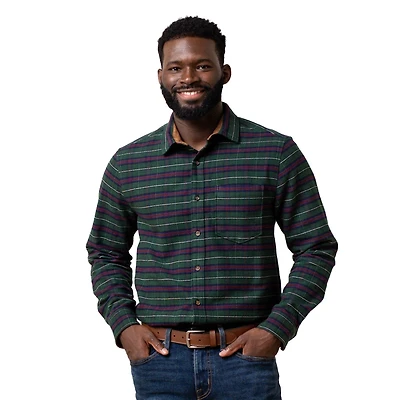 Hope & Henry Men's Organic Flannel Shirt with Suede Detail