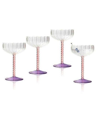 Qualia Glass Mardi Gras Coupes, Set of 4