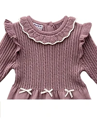 Blueberi Boulevard Infant and Toddler Crochet Trim Flutter Sleeve Sweater Dress