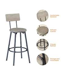 Long Bar Table Set with 3 Pu Leather Upholstered Stools for Stylish Dining