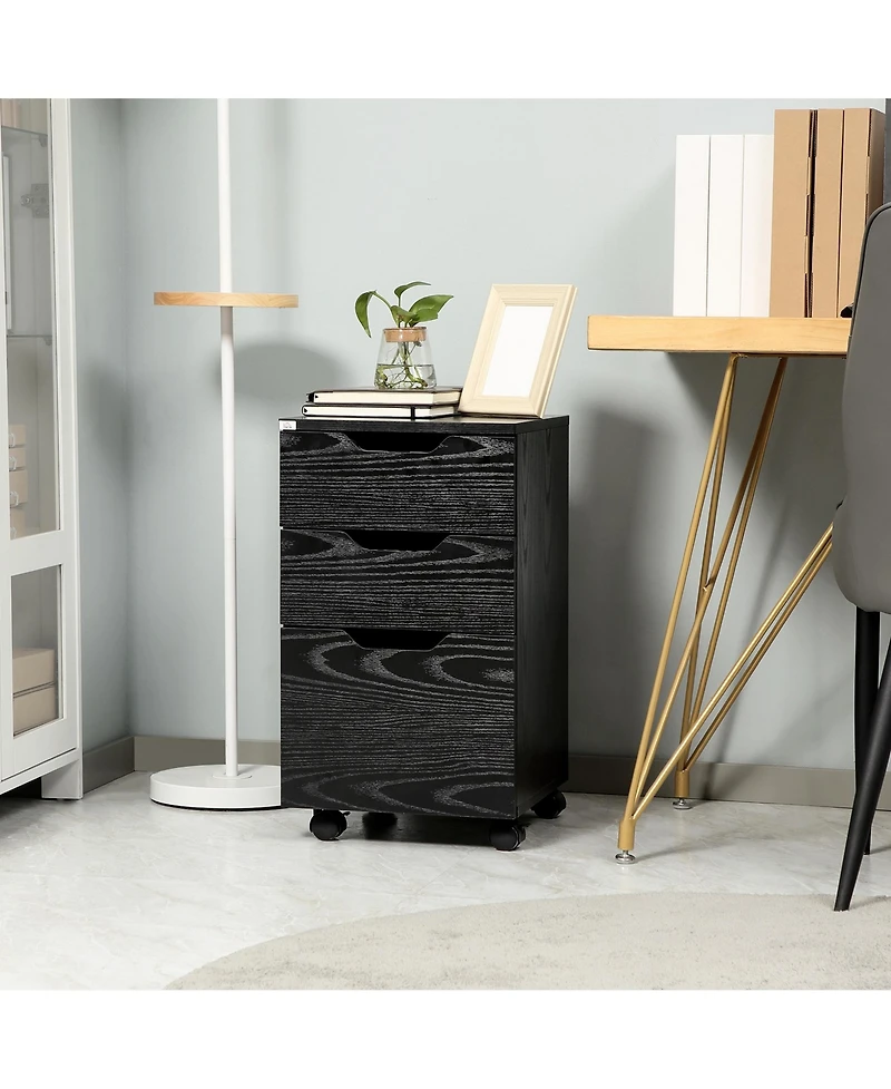 Homcom 3 Drawer File Cabinet Storage Organizer W/ Caster Wheels,
