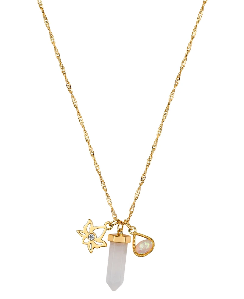 Unwritten Cubic Zirconia Lotus Opal Stone Clear Quartz Crystal Charm Pendant Necklace