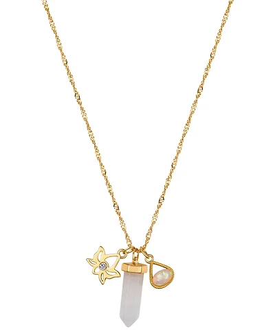 Unwritten Cubic Zirconia Lotus Opal Stone Clear Quartz Crystal Charm Pendant Necklace