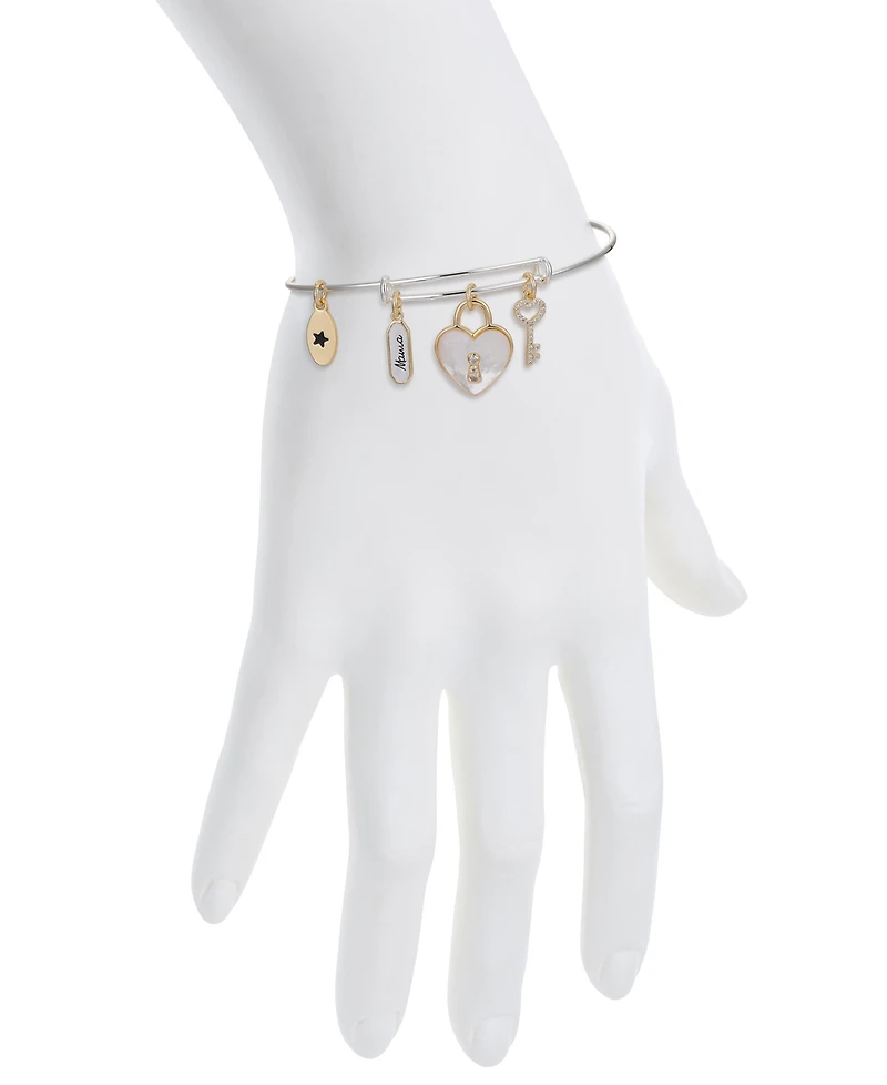 Unwritten Cubic Zirconia and Mother of Pearl Heart Lock and Key "Mama" Bangle Bracelet