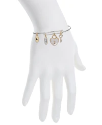 Unwritten Cubic Zirconia and Mother of Pearl Heart Lock and Key "Mama" Bangle Bracelet