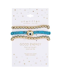 Unwritten Turquoise Evil Eye and Beaded Stretch Bracelet Set