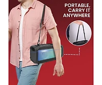 Pyle Wireless Bluetooth BoomBox Stereo Speaker System with Full Panel Led Lights, Fm Radio, and Microphone Input