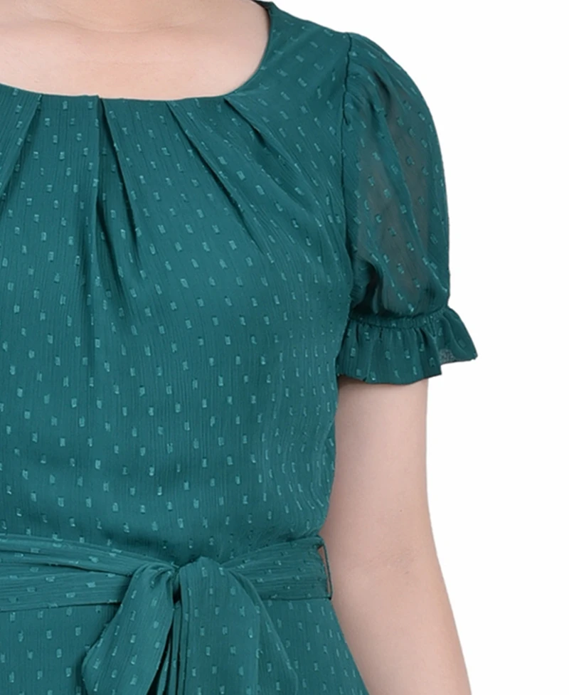 Ny Collection Women's Short Sleeve Belted Swiss Dot Dress