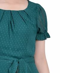 Ny Collection Women's Short Sleeve Belted Swiss Dot Dress