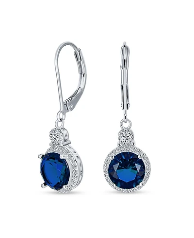 Bling Jewelry 3.5CT Round Solitaire Cubic Zirconia Halo Lever back Dangle Drop Earrings Silver Plated