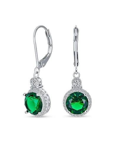Bling Jewelry 3.5CT Round Solitaire Cubic Zirconia Halo Lever back Dangle Drop Earrings Silver Plated