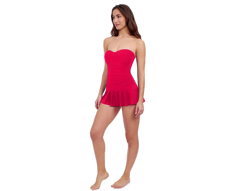 Profile by Gottex Women's Tutti Frutti Sweetheart Bandeau Swimdress One Piece Longer Skirt Soft Cups Tummy Control Adjustable and Removeable Straps