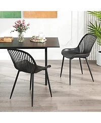 Gymax Plastic Dining Chair Set of 4 w/ Metal Legs Cutout Backrest Curved Seat