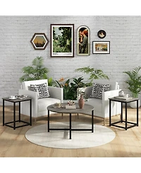 Gymax Round Nesting Table Set of 3 Coffee Table w/ 2 End Tables Sturdy Metal Frame