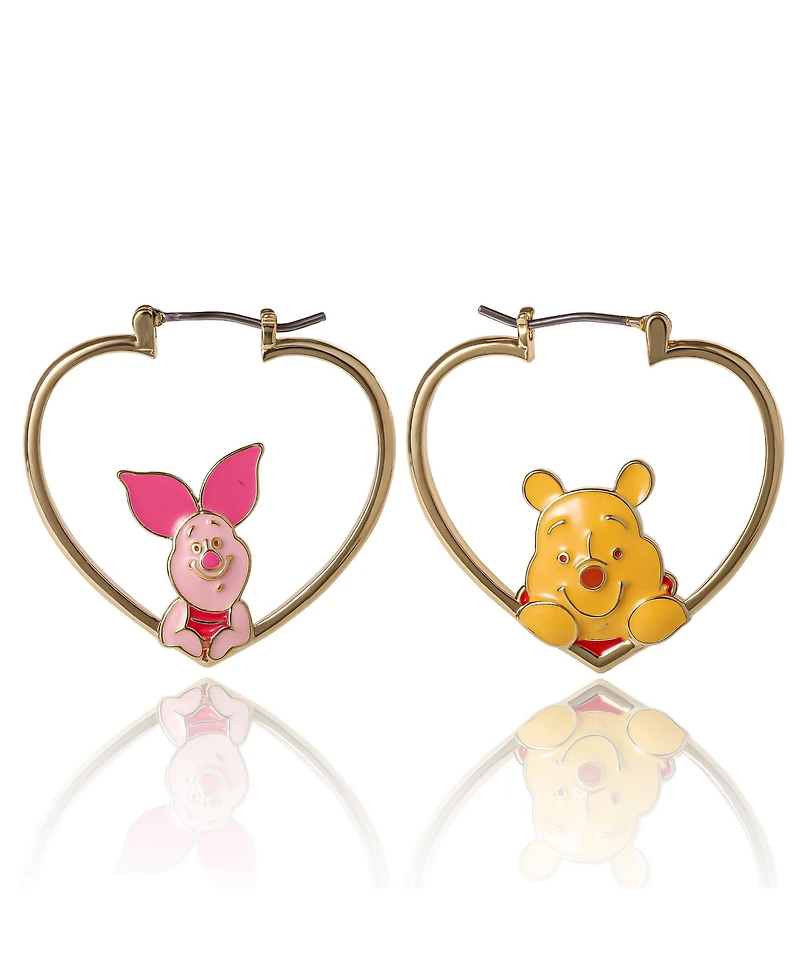Disney Winnie The Pooh And Piglet Mismatched Heart Hoop Earrings