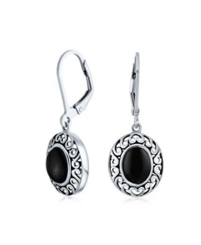 Bling Jewelry 3CTW Natural Stones Oval Bezel Set Lever Back Dangle Earrings Oxidized .925 Sterling Silver