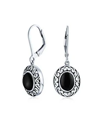 Bling Jewelry 3CTW Natural Stones Oval Bezel Set Lever Back Dangle Earrings Oxidized .925 Sterling Silver