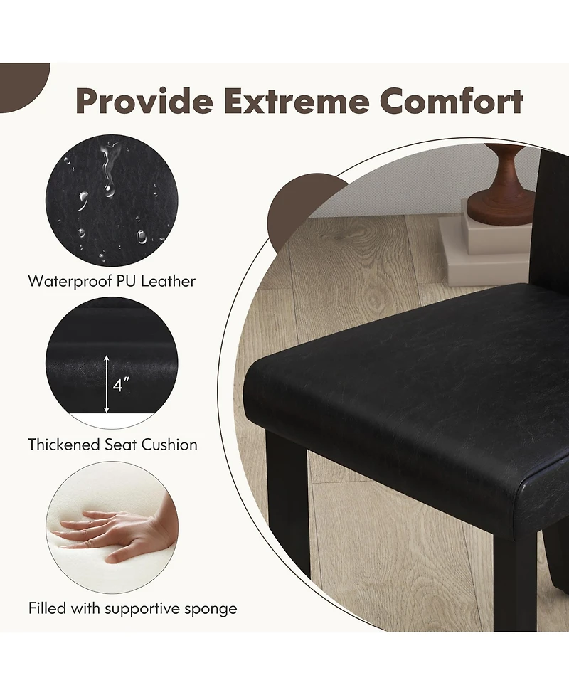 Gymax Dining Chair Set of 4 w/ Acacia Wood Frame & Rubber Wood Legs Padded Backrest Brown