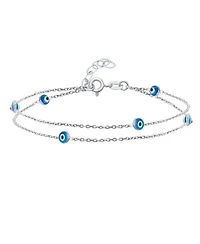 Bling Jewelry Protection Amulet Minimalist Delicate Double Row Aqua Blue Multi Color Evil Eye Anklet Ankle Bracelet .925 Sterling Silver 8.5-9.5 Inch