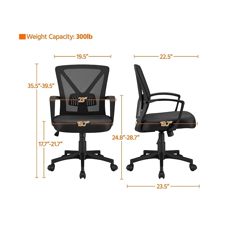 Yaheetech Mesh Office Chair Mid Back Desk Chair Adjustable Swivel Chair