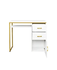 Slickblue Fch White Iron Pipe Computer Desk with 2 Drawers and 1 Door, Versatile for Multiple Scenes