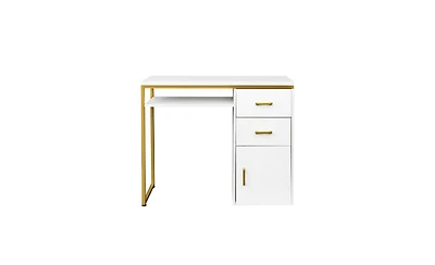 Slickblue Fch White Iron Pipe Computer Desk with 2 Drawers and 1 Door, Versatile for Multiple Scenes