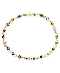 Bling Jewelry Protection Amulet Turkish Multi Color Charm Slender Evil Eyes Anklet Link Ankle Bracelet 14K Yellow Gold Plated .925 Sterling Silver 9 I