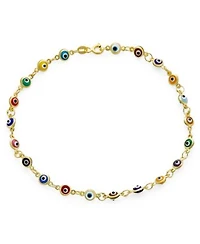 Bling Jewelry Protection Amulet Turkish Multi Color Charm Slender Evil Eyes Anklet Link Ankle Bracelet 14k Yellow Gold Plated .925 Sterling Silver 9 Inch