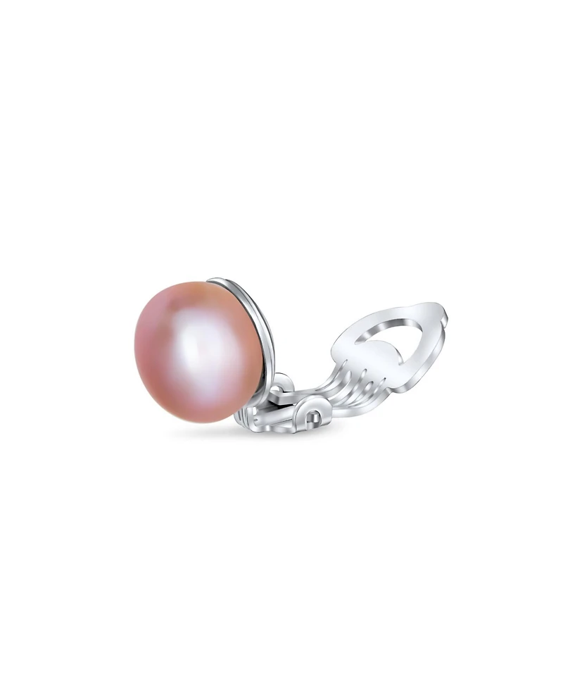 Bling Jewelry Button Style Freshwater Cultured Pearl Clip On Ball Stud Earrings Sterling Silver Non Pierced Ears