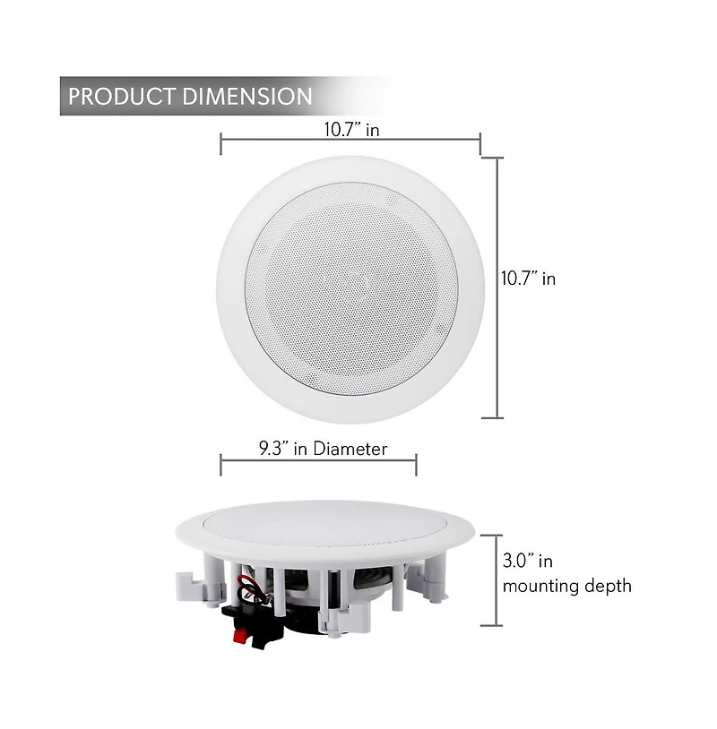 Pyle 8.0'' Bluetooth Ceiling/Wall Speakers, 2-Way Flush Mount, 250 Watt, Home Speaker Pair