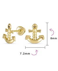 Bling Jewelry Petite Small Tropical Beach Vacation Honeymoon Simple Nautical Boat Anchor Screw Back Stud Earrings Yellow 14K Gold