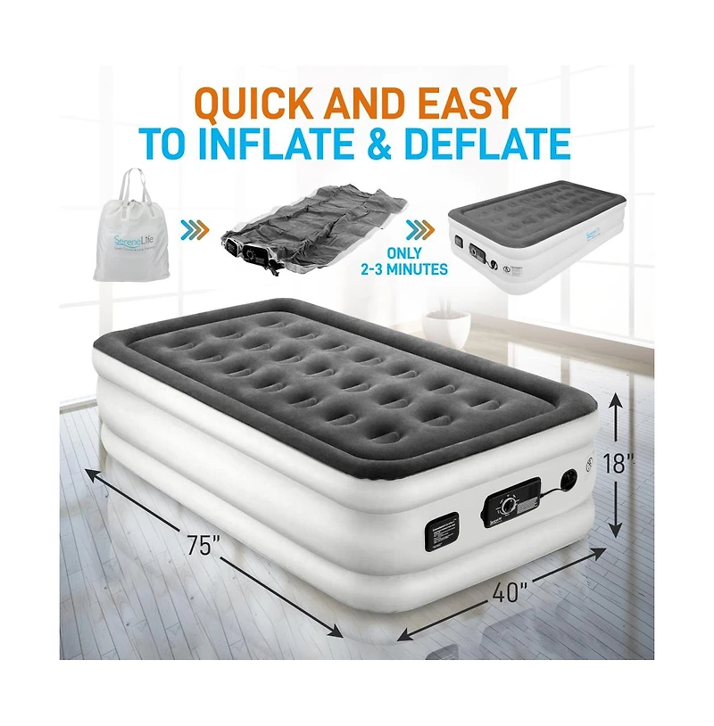 SereneLife 18" Twin Premium Raised Airbed With Built-in Pump