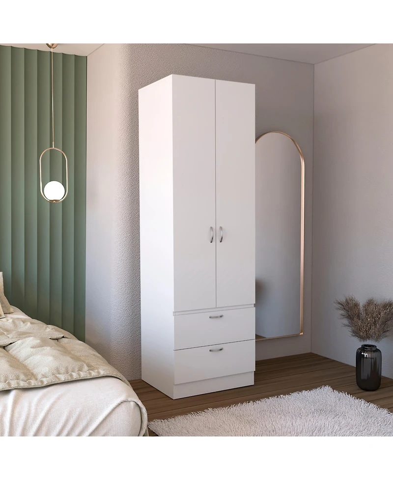 Vicco Armoire Wardrove 76" H, Hanging Rod, 2 Drawers, 1 Shelf