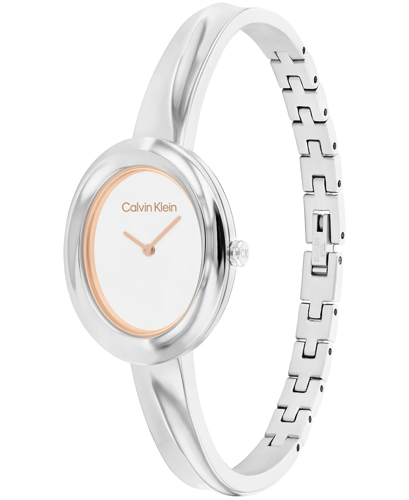 Calvin Klein Women Twisted Bezel Silver Stainless Steel Bracelet Watch 24mm
