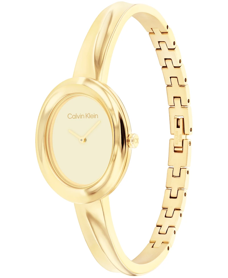 Calvin Klein Women Twisted Bezel Gold-tone Stainless Steel Bracelet Watch 24mm