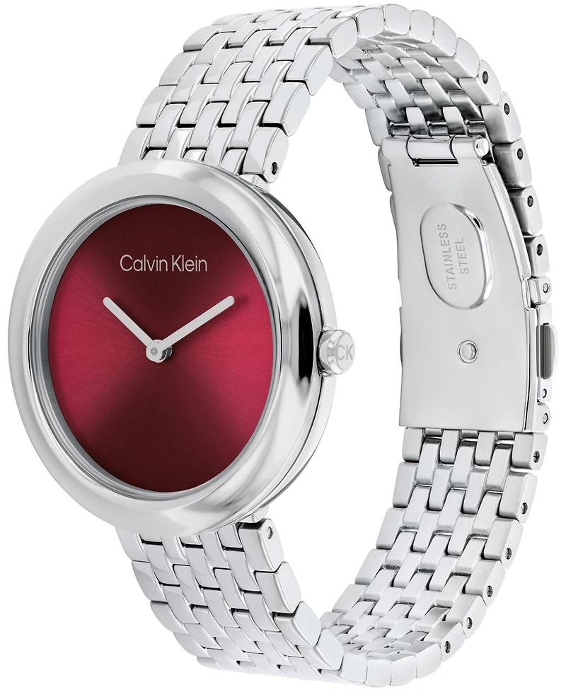 Calvin Klein Women Twisted Bezel Silver Stainless Steel Bracelet Watch 34mm