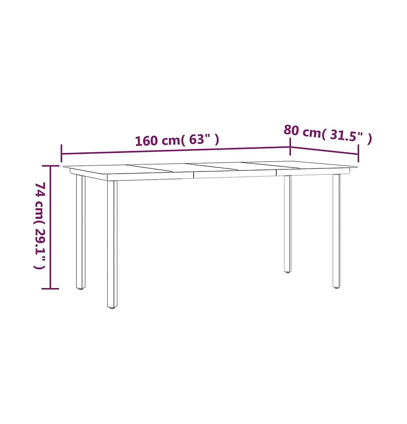 vidaXL Patio Dining Table Black 63"x31.5"x29.1" Steel and Tempered Glass