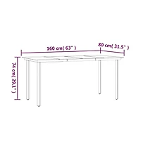 vidaXL Patio Dining Table Black 63"x31.5"x29.1" Steel and Tempered Glass