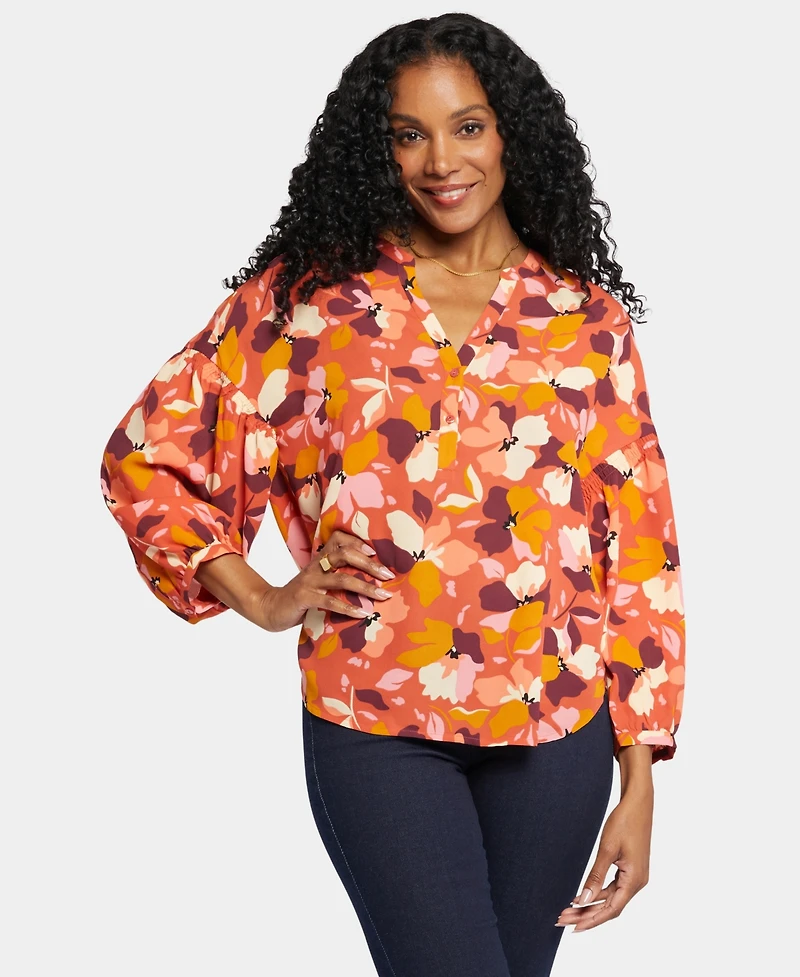 Nydj Women's Paulina Peasant Split Neck Top