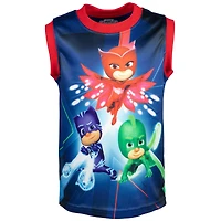 Pj Masks Boys T-Shirt Tank Top and French Terry Shorts 3 Piece Outfit Set