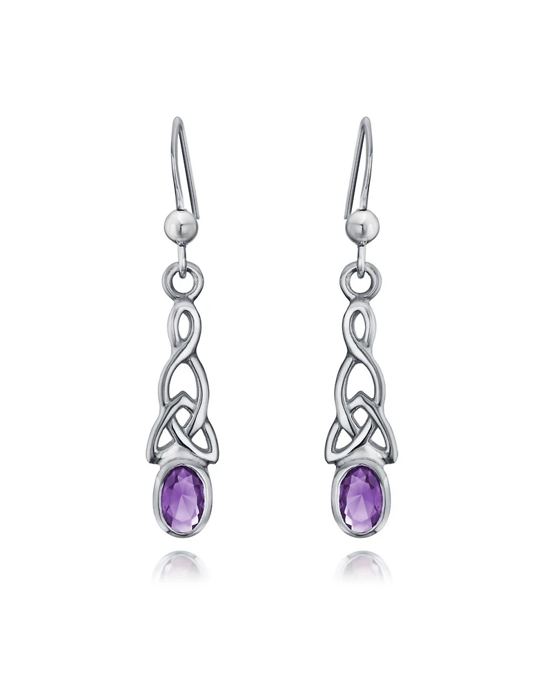 Bling Jewelry Amethyst Moonstone Amber Love Knot Dangle Earrings Celtic Fish Hook Silver